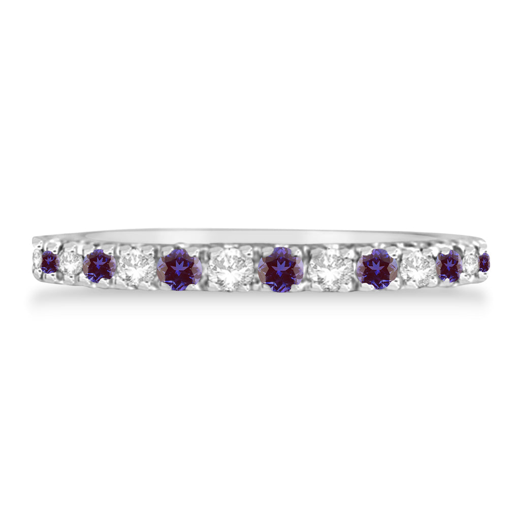 Diamond and Lab Alexandrite Ring Guard Stackable Band 14K White Gold (0.37ct)