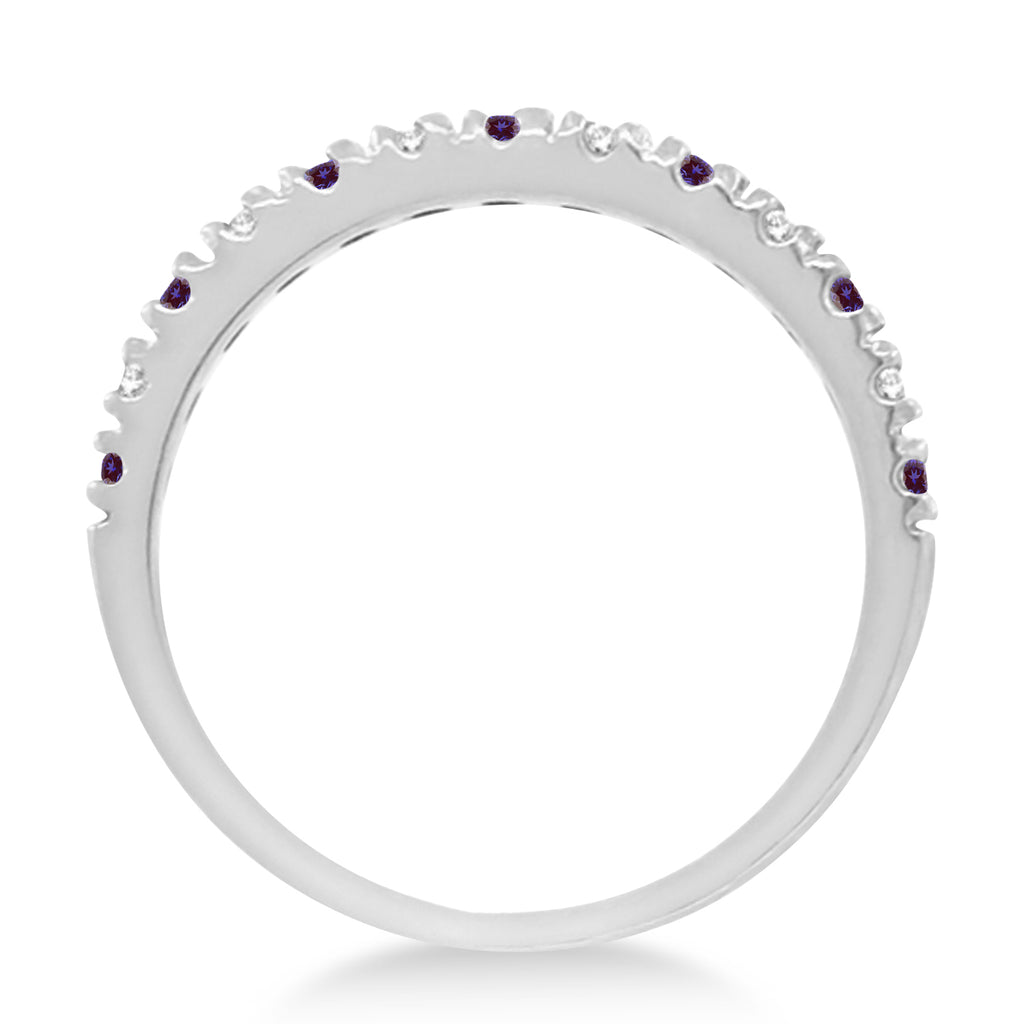 Diamond and Lab Alexandrite Ring Guard Stackable Band 14K White Gold (0.37ct)