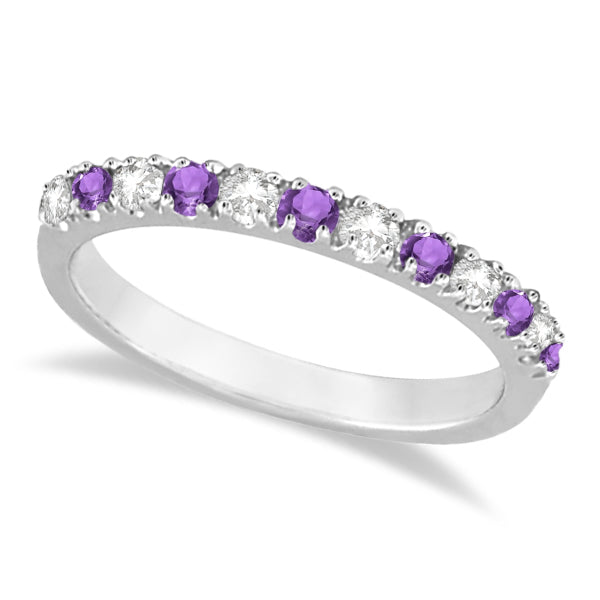 Diamond and Amethyst Ring Guard Stackable Band 14k White Gold (0.32ct)