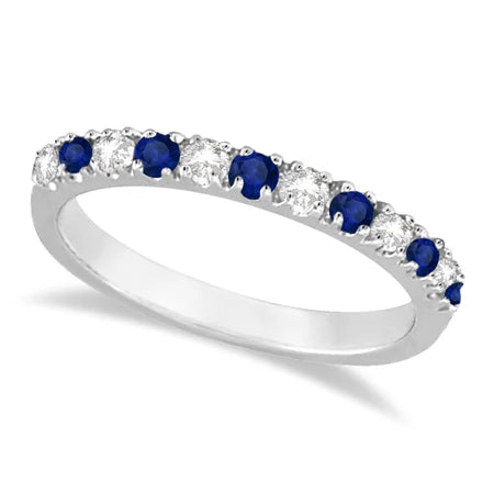 Lab Diamond and Lab Blue Sapphire Ring Anniversary Band 14k White Gold (0.32ct)