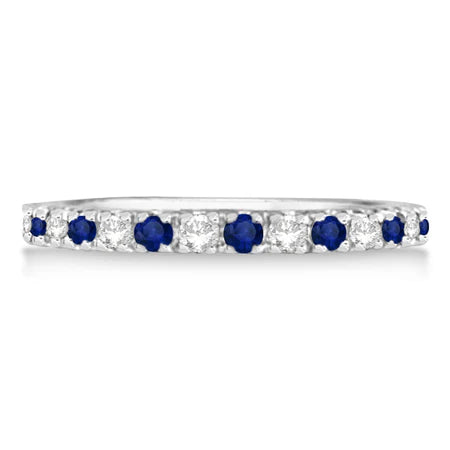Lab Diamond and Lab Blue Sapphire Ring Anniversary Band 14k White Gold (0.32ct)
