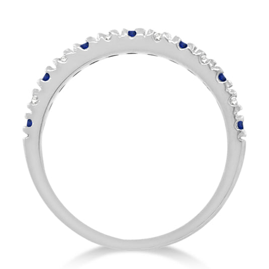 Diamond and Blue Sapphire Ring Anniversary Band 14k White Gold (0.32ct)