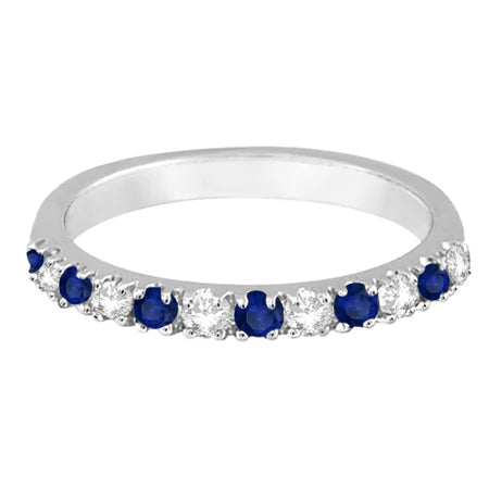 Lab Diamond and Lab Blue Sapphire Ring Anniversary Band 14k White Gold (0.32ct)