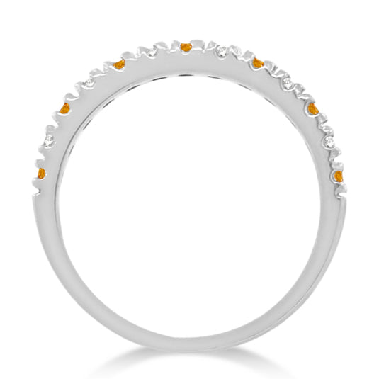 Diamond and Citrine Ring Guard Stackable Band 14k White Gold (0.32ct)