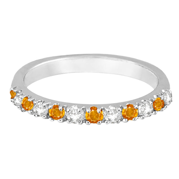 Diamond and Citrine Ring Guard Stackable Band 14k White Gold (0.32ct)