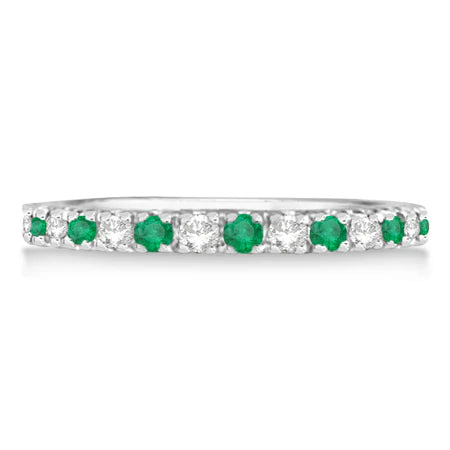 Lab Diamond and Lab Emerald Ring Guard Anniversary Band 14k White Gold (0.32ct)