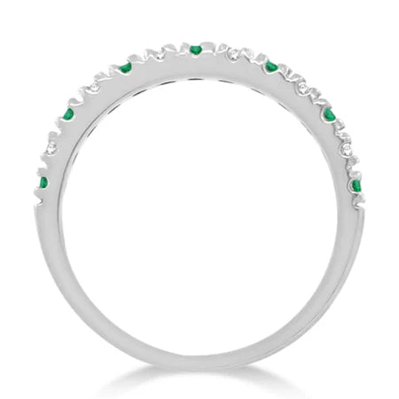 Lab Diamond and Lab Emerald Ring Guard Anniversary Band 14k White Gold (0.32ct)