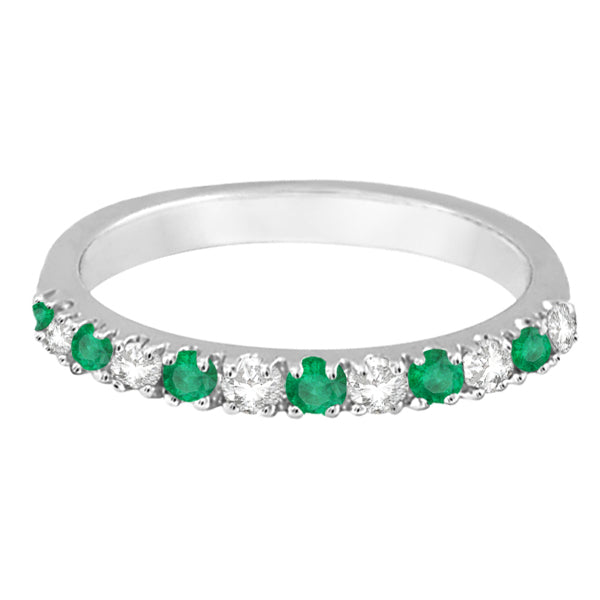 Diamond and Emerald Ring Guard Anniversary Band 14k White Gold (0.32ct)