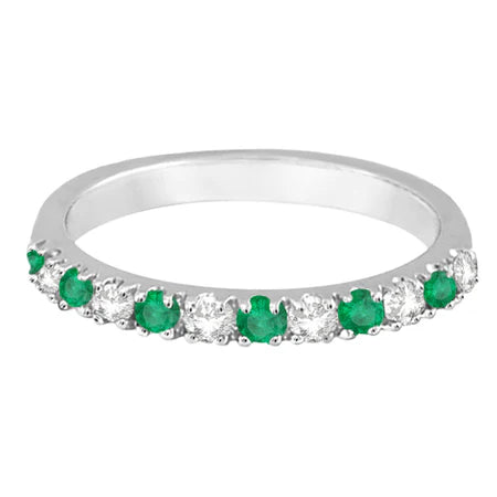 Lab Diamond and Lab Emerald Ring Guard Anniversary Band 14k White Gold (0.32ct)
