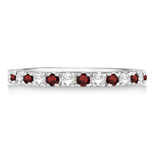 Diamond and Garnet Ring Guard Stackable Band 14K White Gold (0.37ct)