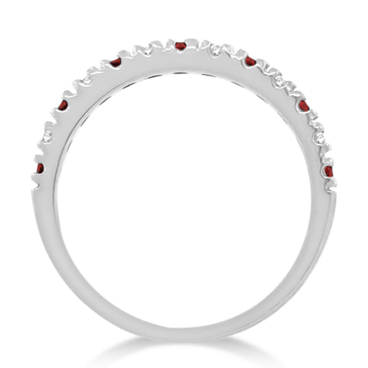 Diamond and Garnet Ring Guard Stackable Band 14K White Gold (0.37ct)