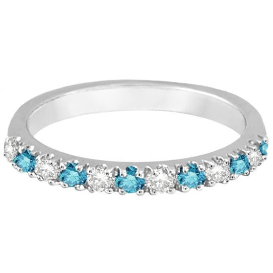 Blue & White Diamond Stackable Ring Band 14k White Gold (0.25ct)