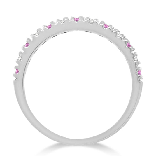 Diamond and Pink Sapphire Ring Guard Stackable 14k White Gold (0.32ct)