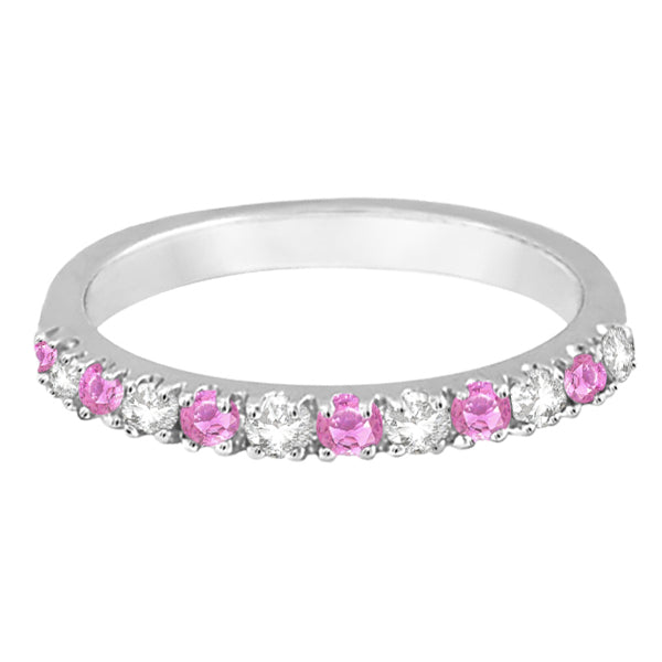 Diamond and Pink Sapphire Ring Guard Stackable 14k White Gold (0.32ct)