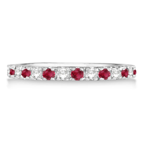 Diamond and Ruby Ring Guard Anniversary Band 14K White Gold (0.37ct)