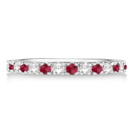 Lab Diamond and Lab Ruby Ring Guard Anniversary Band 14K White Gold (0.32ct)