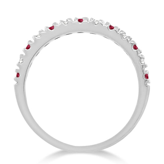 Diamond and Ruby Ring Guard Anniversary Band 14K White Gold (0.37ct)