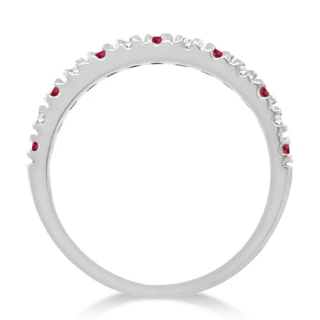 Lab Diamond and Lab Ruby Ring Guard Anniversary Band 14K White Gold (0.32ct)