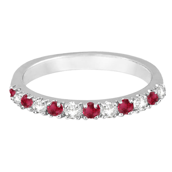 Diamond and Ruby Ring Guard Anniversary Band 14K White Gold (0.37ct)