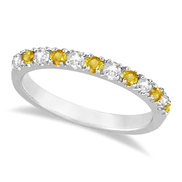 Diamond and Yellow Sapphire Ring Stackable Band 14k White Gold (0.32ct)