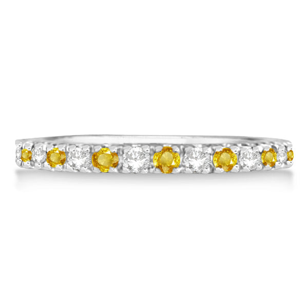 Diamond and Yellow Sapphire Ring Stackable Band 14k White Gold (0.32ct)