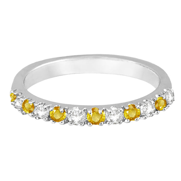 Diamond and Yellow Sapphire Ring Stackable Band 14k White Gold (0.32ct)