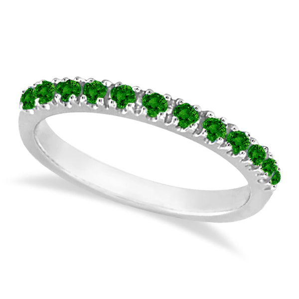 Emerald Semi-Eternity Band Stackable Ring in 14K White Gold (0.38ct)