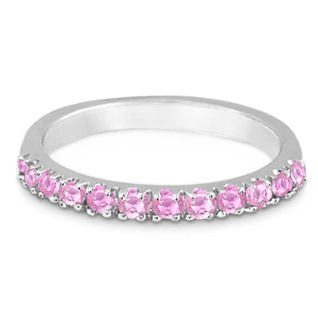 Lab Pink Sapphire Stackable Band Ring Guard in 14k White Gold (0.38ct)