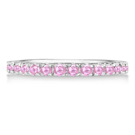 Lab Diamond and Lab Pink Sapphire Ring Guard Stackable 14k White Gold (0.32ct)