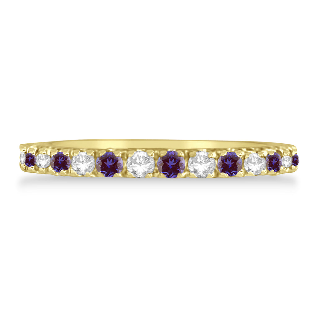 Diamond and Lab Alexandrite Ring Guard Stackable Band 14K Yellow Gold (0.37ct)