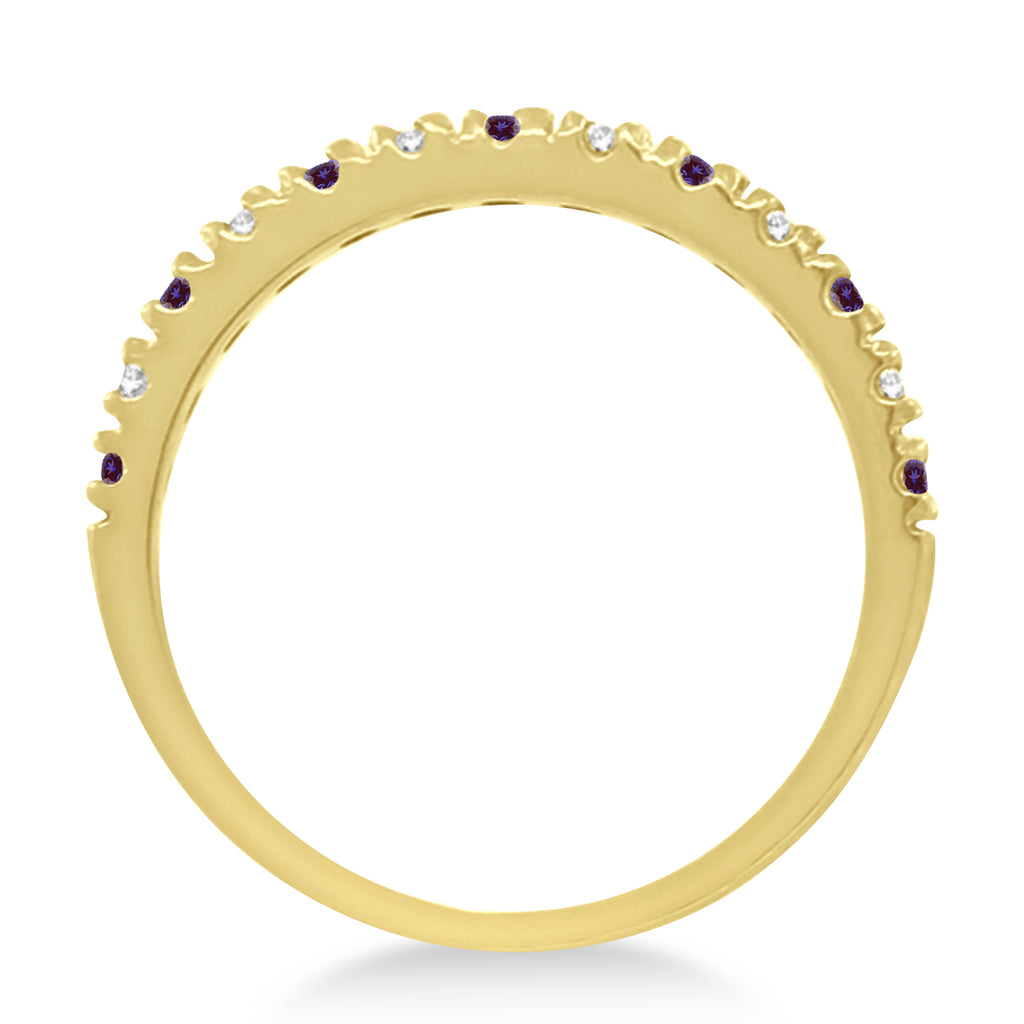 Diamond and Lab Alexandrite Ring Guard Stackable Band 14K Yellow Gold (0.37ct)
