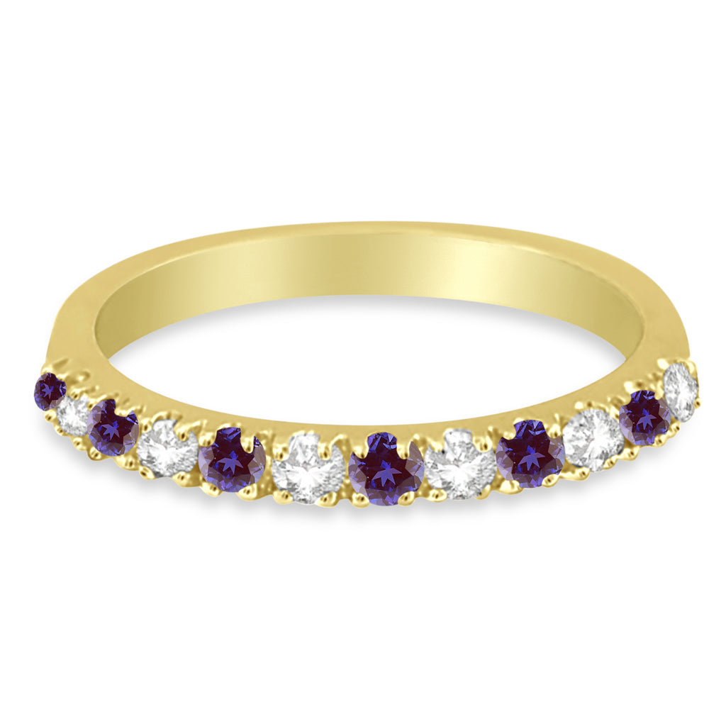 Diamond and Lab Alexandrite Ring Guard Stackable Band 14K Yellow Gold (0.37ct)