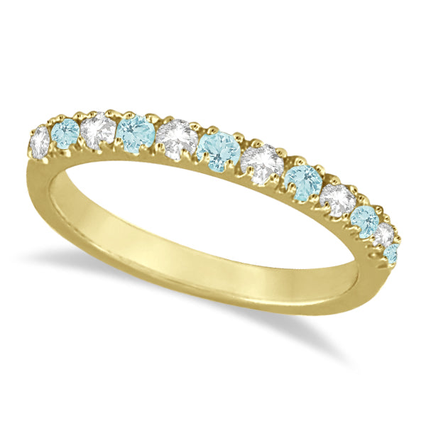 Diamond & Aquamarine Ring Guard Stackable Band 14k Yellow Gold (0.32ct)
