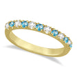 Diamond & Blue Topaz Ring Guard Stackable Band 14k Yellow Gold (0.32ct)