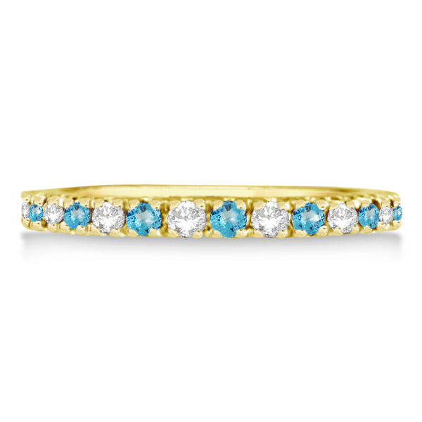 Diamond & Blue Topaz Ring Guard Stackable Band 14k Yellow Gold (0.32ct)