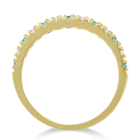 Diamond & Blue Topaz Ring Guard Stackable Band 14k Yellow Gold (0.32ct)