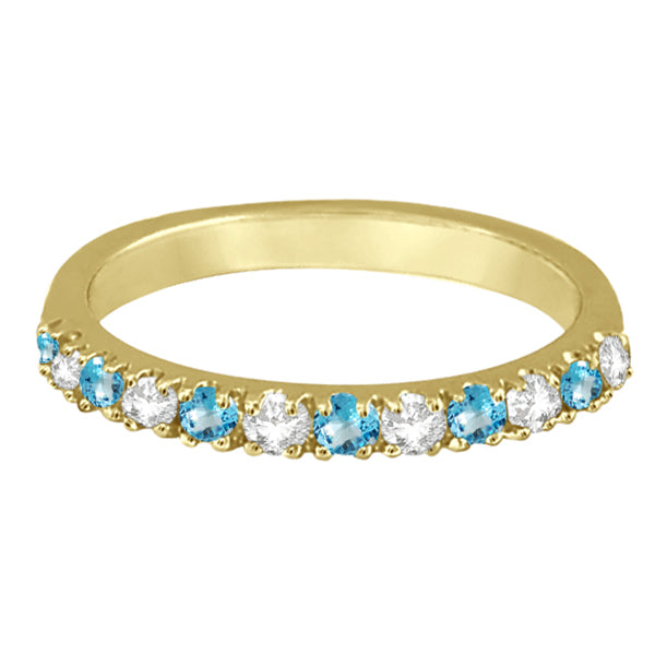 Diamond & Blue Topaz Ring Guard Stackable Band 14k Yellow Gold (0.32ct)