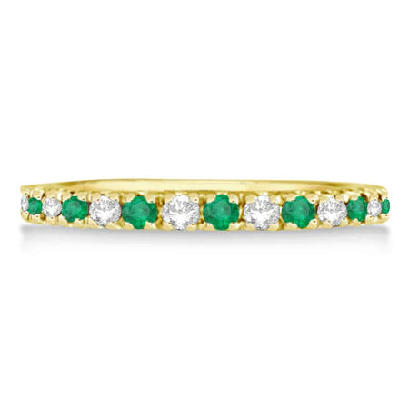 Lab Diamond and Lab Emerald Band Stackable Ring Guard 14k Yellow Gold (0.32ct)