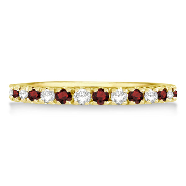 Diamond and Garnet Ring Guard Stackable Band 14K Yellow Gold (0.37ct)
