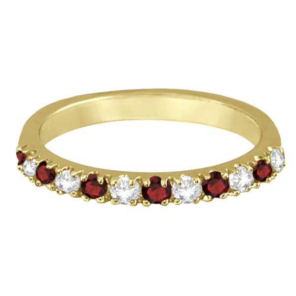 Diamond and Garnet Ring Guard Stackable Band 14K Yellow Gold (0.37ct)