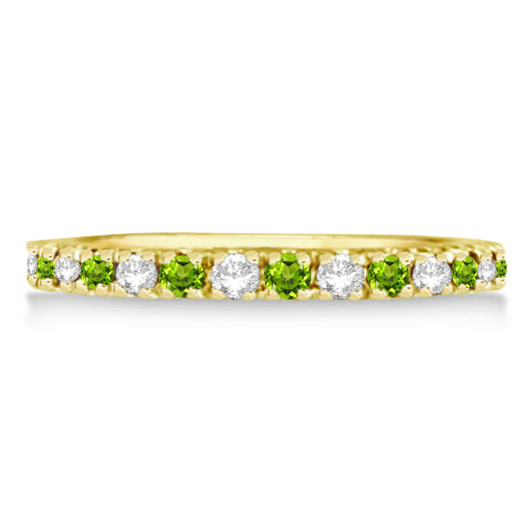 Diamond and Peridot Ring Guard Stackable Band 14k Yellow Gold (0.32ct)