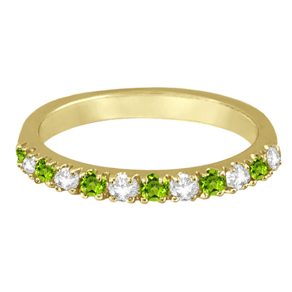 Diamond and Peridot Ring Guard Stackable Band 14k Yellow Gold (0.32ct)