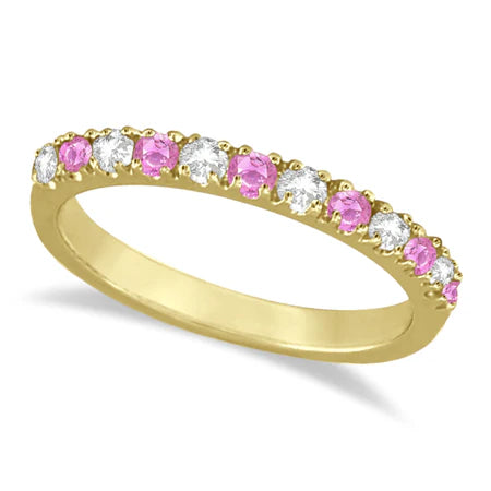 Lab Diamond and Lab Pink Sapphire Ring Stackable Guard 14k Yellow Gold (0.32ct)