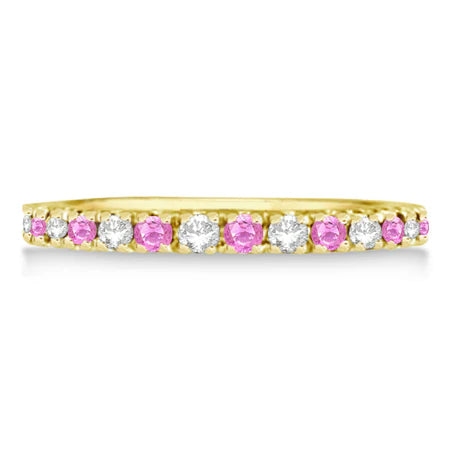 Lab Diamond and Lab Pink Sapphire Ring Stackable Guard 14k Yellow Gold (0.32ct)