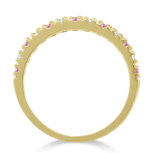 Diamond and Pink Sapphire Ring Stackable Guard 14k Yellow Gold (0.32ct)