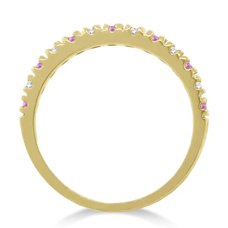 Lab Diamond and Lab Pink Sapphire Ring Stackable Guard 14k Yellow Gold (0.32ct)