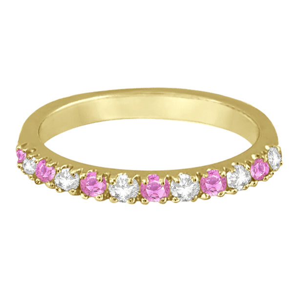 Diamond and Pink Sapphire Ring Stackable Guard 14k Yellow Gold (0.32ct)
