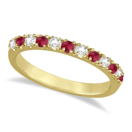 Lab Diamond and Lab Ruby Ring Guard Stackable Band 14K Yellow Gold (0.37ct)