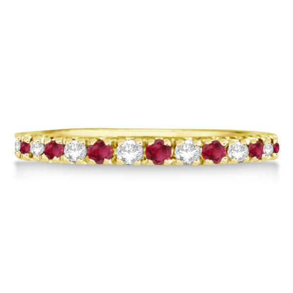 Diamond and Ruby Ring Guard Stackable Band 14K Yellow Gold (0.37ct)