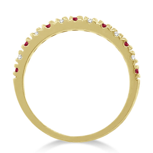 Diamond and Ruby Ring Guard Stackable Band 14K Yellow Gold (0.37ct)